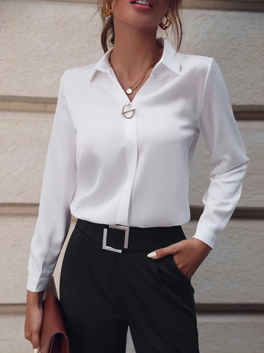 Spring Summer Style Blouses Shirts Lady Office Ol Style Turn-down Collar Long Sleeve Color Blusas Tops Df5000