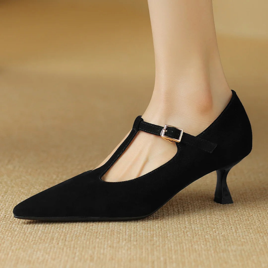 Natural Suede Leather Thin High Heel Pointed Toe Pumps Spring Autumn New Heeled Retro Heeled Shoes
