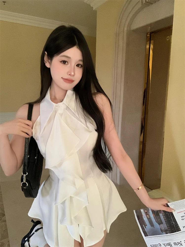 White Shirts&blouses Ruffles Korean Spring Summer Blusas Mujer Sleeveless Camisas