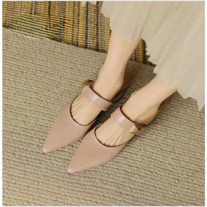 Pointed Metal Decorate Muller Shoes Designer Platform Half Slippers High Heel Woman Sandals