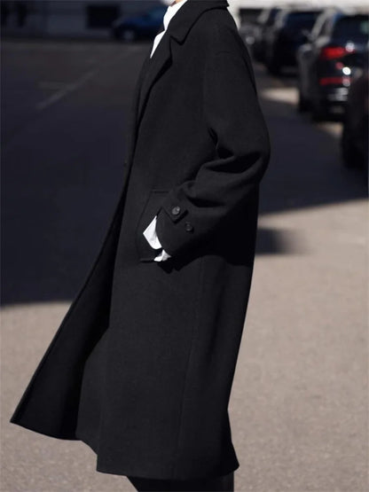 Loose ’s Overcoat Pocket Lapel High Waist Long Sleeve Winter Jacket Coat Patchwork Outwear