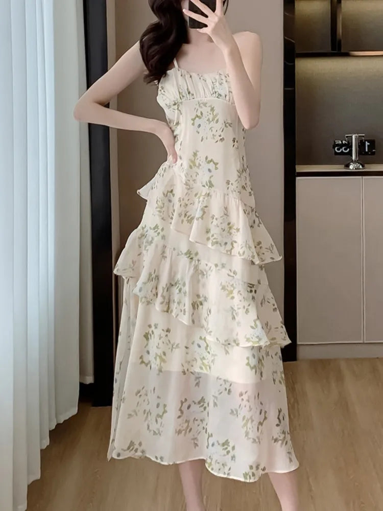 And New Summer Dress Spaghetti Strap Aline Print Midi Dresses Female Clothes Vestidos