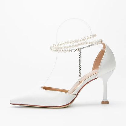Stiletto Strap Pearl Butterfly Pointed Toe High Heel Shoes Banquet Exquisite High Heel Sandals