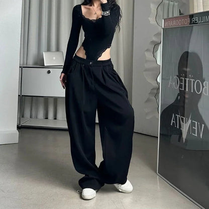 Oversized Grey Sweatpants Y2k America Style Retro Baggy Pants Sports Hip Hop Trousers Joggers