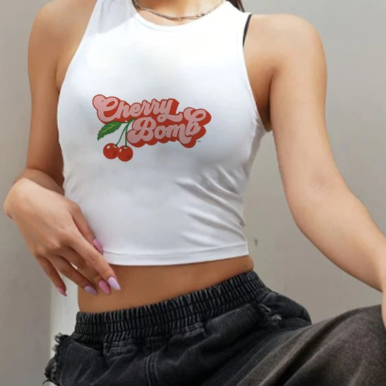 Short-sleeved T-shirt Summer Cherry Letter Print Short-sleeved Top Spice Wearing Crop Short Slim-fit Street Style