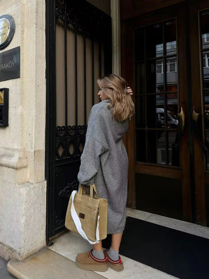 Gray Loose Open Stitch Sweater Cardigan Spring Pockets Long Sleeve Oversized Knit Sweaters Coat New Top