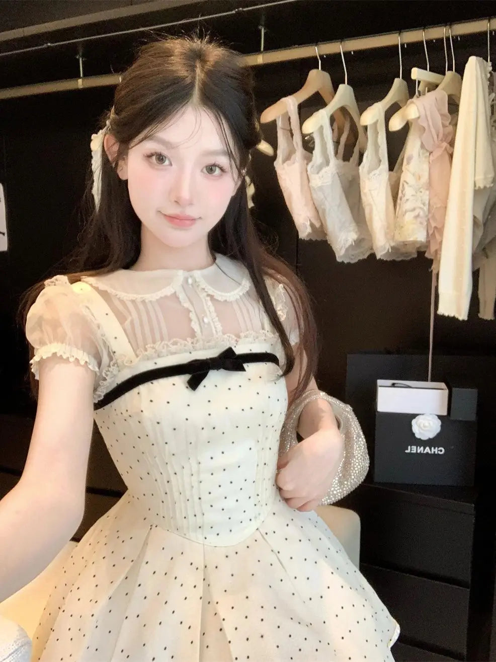 Summer Kawaii New Two Piece Set Chiffon Blouse+sleeveless Strap Dress Female Lolita Japanese Princess Suit