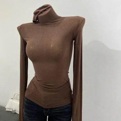 Thin Soft American Long Sleeve T-shirt High Stacked Neck Tight Perspective Bottom Shirt ’s Slim Fit Tops