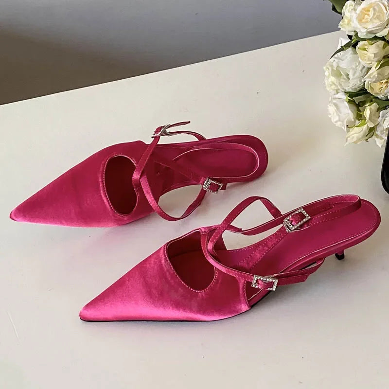 Narrow Band Buckle Strap Woman Pumps Pointed Toe Thin Low Heels Party Dress Female Shoes