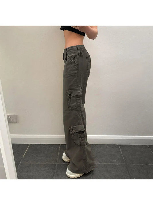 Woman Jeans Preppy Style Denim Pants Trousers Cargo Pants Allmatch Straight Leg Color