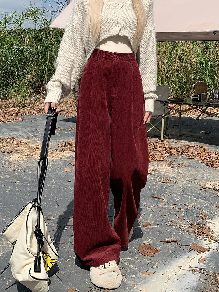 High Waist Female Trousers Pocket Loose Wide Leg High Street Y2k Pants Autumn Pants New