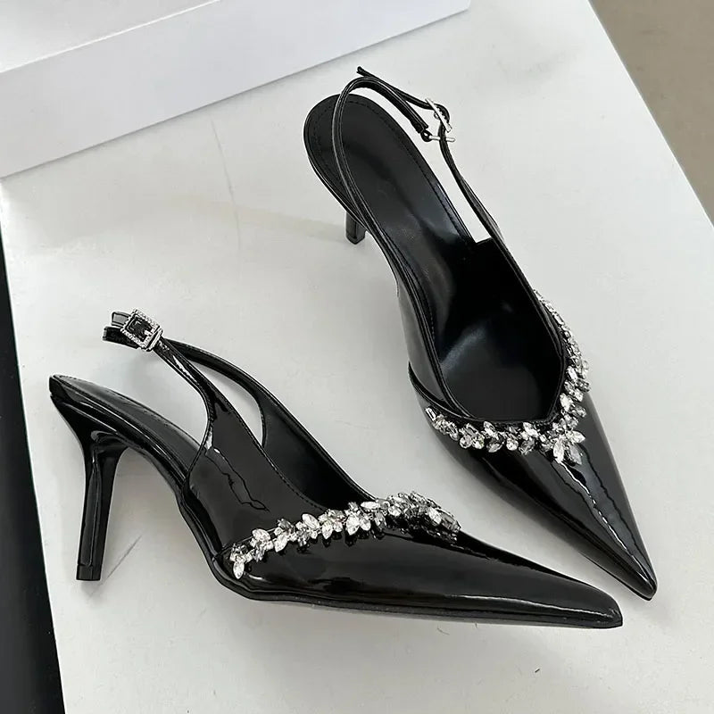 Crystal Pointed Toe High Heels Party Dress Shoes Brand Slingbacks Sandals Pumps