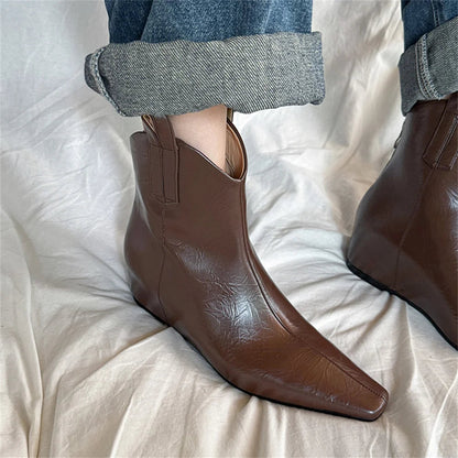 Wedges High Heels Ankle Boots Pointed Toe Office Pumps Side Zipper Easy Wear Short Warm Boots Shoes