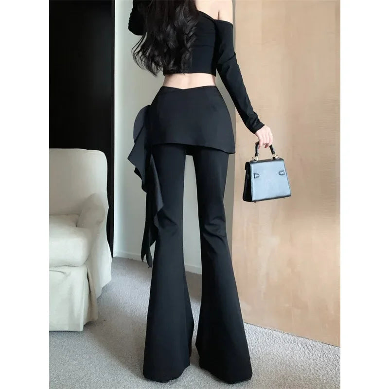 Korean Irregular Skirt Splicing Slim Pants Autumn New Color Allmatch Wide Leg Pants