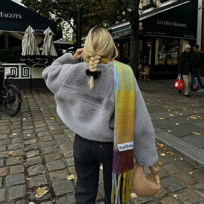 Winter Faux Rabbit Fur Coat Soft Warm Furry Fur Jacket Street Style Girl Outerwear Overcoat