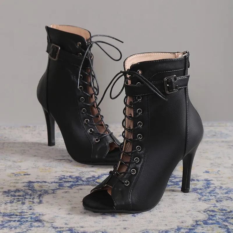 Sandals Thin High Heels Open Toe Zipper Dancing Shoes Summer Ballroom Dance Short Boots Woman's 43