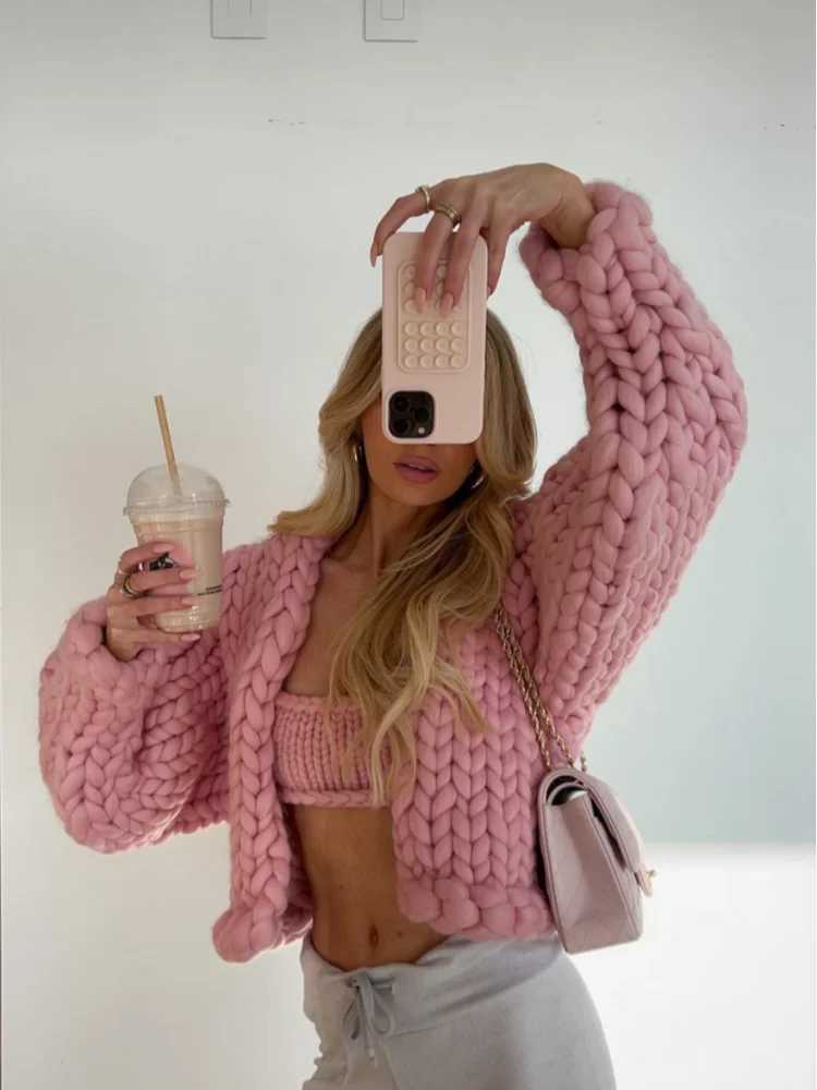 Knitted Twist Cardigans Long Sleeve Loose O-neck Sweaters Female Autumn All-match Coats Tops