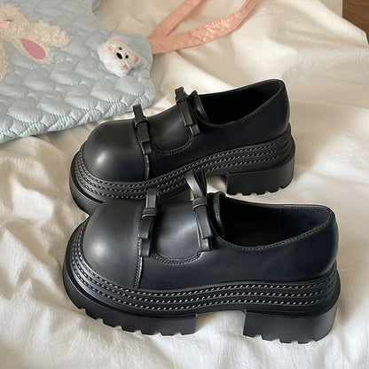 Loafers Shoes Slipon Bowknot Clogs Platform Black Flats Oxfords Slip on on Heels New Summer Butterfly Creepers Leather