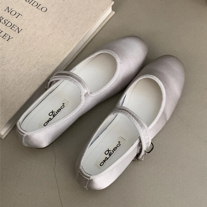 Comfort Satin Soft Sole Mary Jane Shoes Round Toe Shallow Flats Buckle Prom Designer Ballet Shoes
