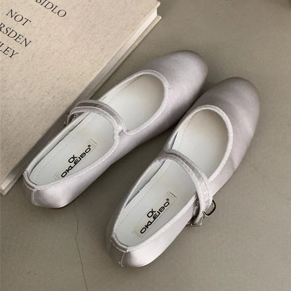 Comfort Satin Soft Sole Mary Jane Shoes Round Toe Shallow Flats Buckle Prom Designer Ballet Shoes