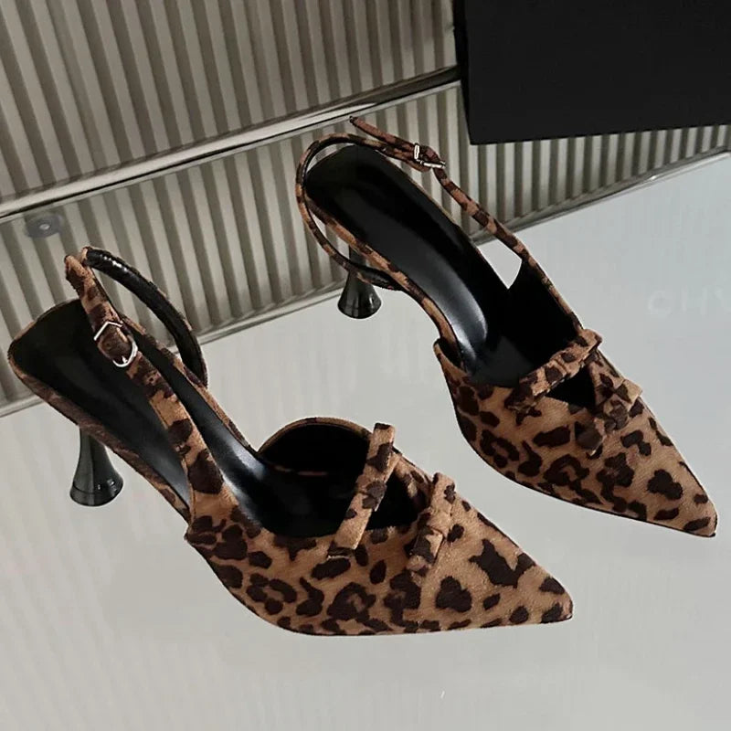 Brand Designer High Heels Bow Pointed Toe Thin High Heeled Sandals Pumps Summer Slingback Dress Shoes