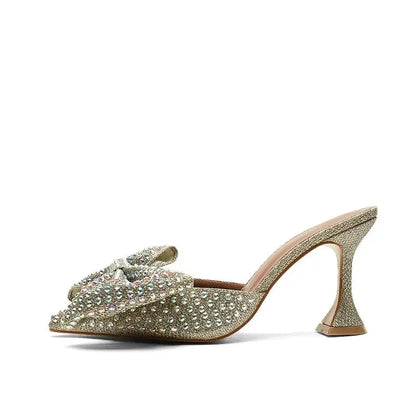 New European Station Pointed Bow Sandals Diamond Versatile Ultra High Heel Thin Heel Baotou Sandal Shoes