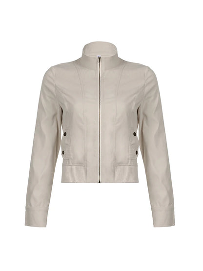 Zip Up Stand Collar Y2k Cargo Jackets Spring Autumn Basic Long Sleeve Street Coats