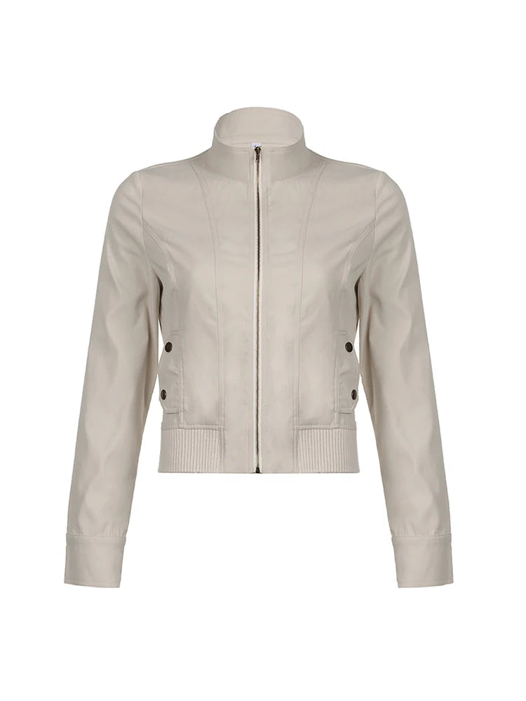 Zip Up Stand Collar Y2k Cargo Jackets Spring Autumn Basic Long Sleeve Street Coats