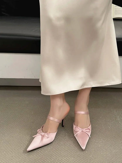Street Style Pointed Toe Slippers Pumps Thin Heels Mule Slippers Party Prom Shoes Zapatos De Mujeres