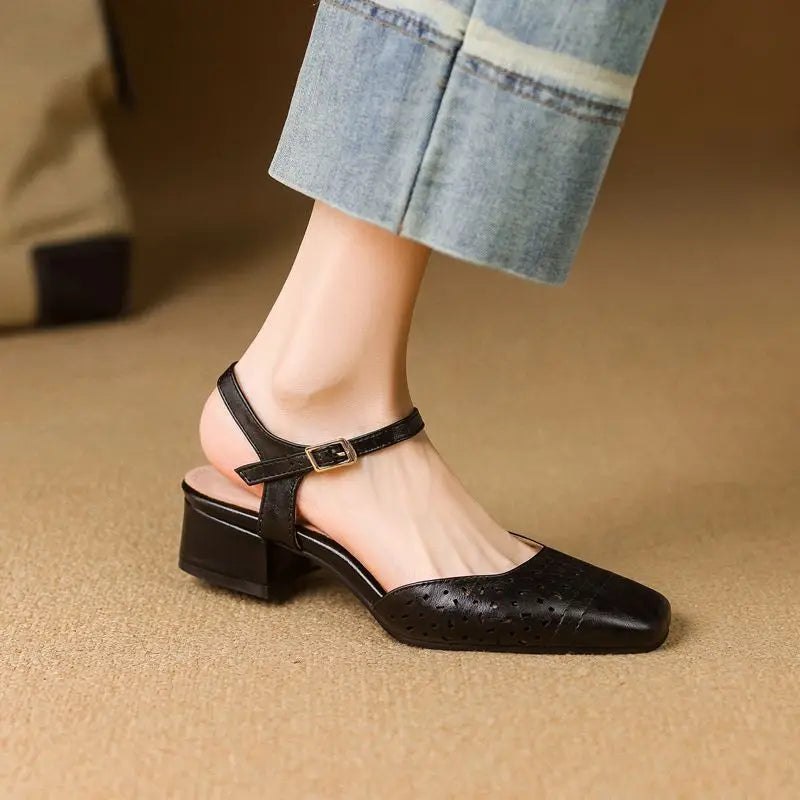 Sandals Square Toe Thick Heels 3.5cm Buckle Strap Breathable Small Size 31 32 33 Sweet Daily Shoes