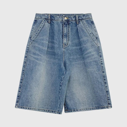 Washed Denim Wide Leg Shorts Summer Loose High Waist Blue Straight Half Pants Female