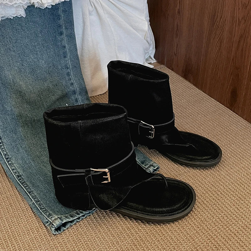 Retro Style Clip Toe Ankle Boots Spring Autumn Shoes Causal Slip on Sandalias Booties