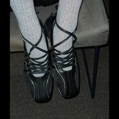 Autumn Black Ballet Shoes Flat Cross Strap Functional Shoes Comfortable Soft Bottom Mary Jane Shoes Ballet Sneakers