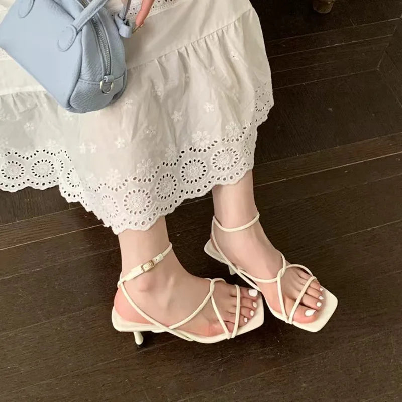 Shoes Sandals Stiletto Heels Suit Female Beige Allmatch Low New Comfort High Retro Summer