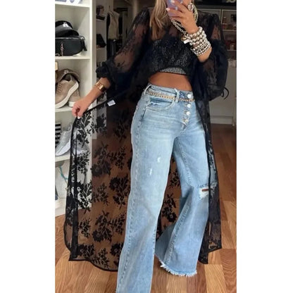 Lace High Neck Puff Sleeve Blouse