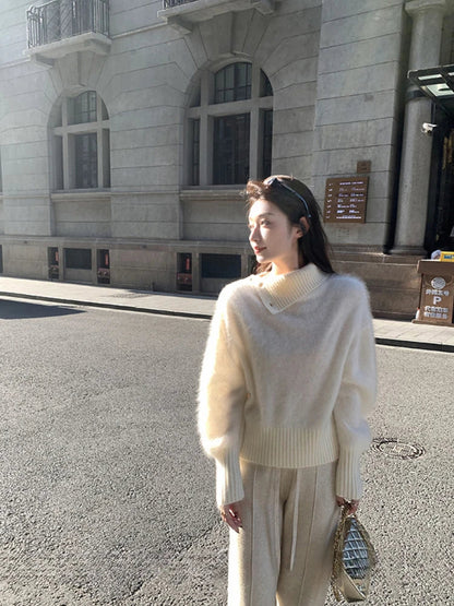 Korean Turtleneck Sweater Long Sleeve Slim Pure Color Knitted Pullover Office Lady Outwear Jumpers
