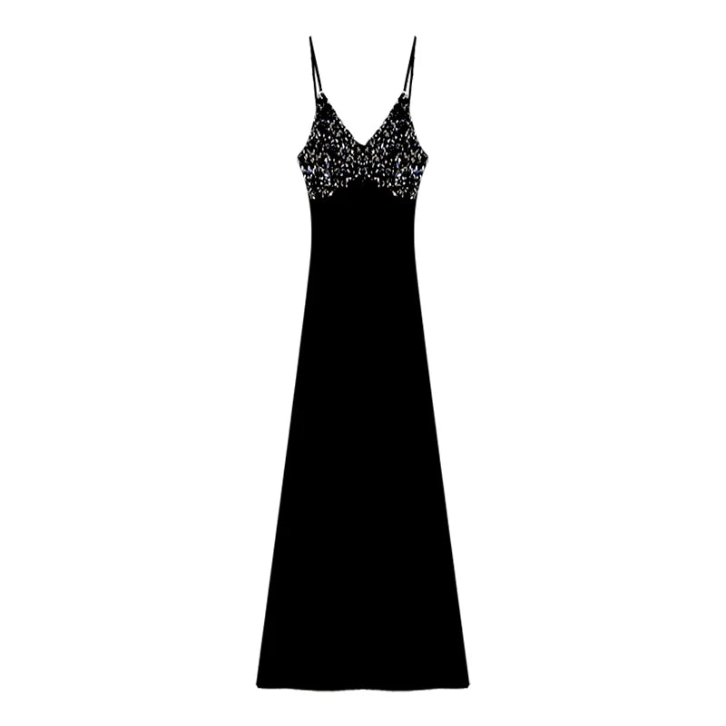 Brands Black Vneck Strap Dress New Summer Style Slim Fit Slim Long Dress Y2k