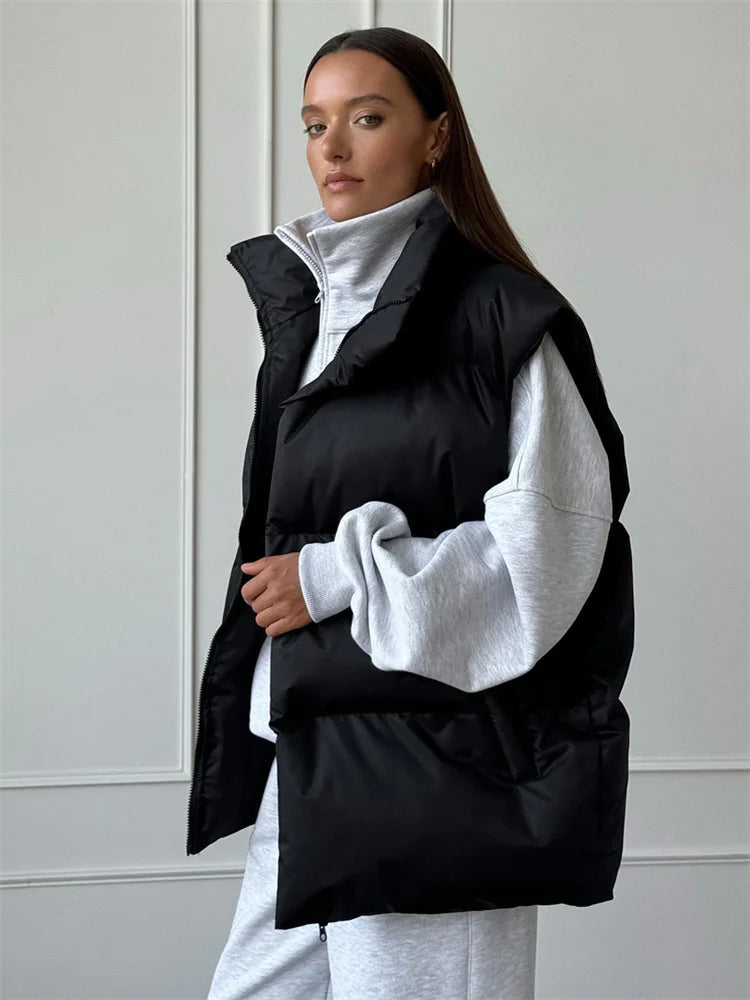 Loose Sleeveless Jackets Parkas Female Winter New Outwear for Lapel Tank Top Patchwork Coat