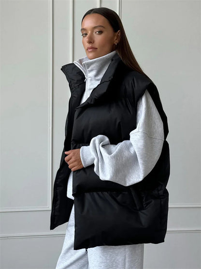Loose Sleeveless Jackets Parkas Female Winter New Outwear for Lapel Tank Top Patchwork Coat