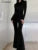 Black Backless Bodycon Wide Leg Jumpsuit Autumn Slim Long Sleeve O-neck Playsuit Lady