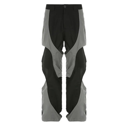 Harajuku Patchwork Hip Hop Cut Out Trousers Contrast Color Design Track Pants Retro Clothing