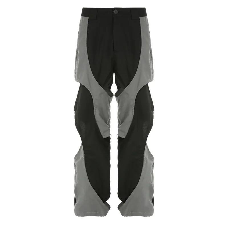 Harajuku Patchwork Hip Hop Cut Out Trousers Contrast Color Design Track Pants Retro Clothing
