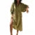 Beach Party Dress Summer Color Round Neck Tie Front Puff 3/4 Sleeve Loose Midi Dress Vacation Dresses