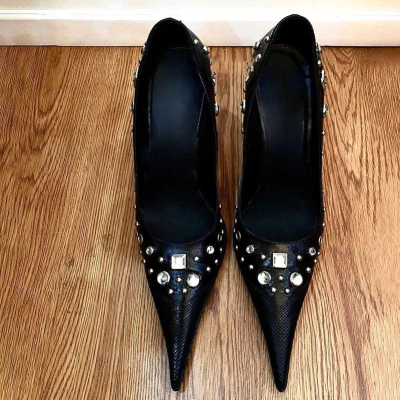 Leopard Print High Heels Pointed Toe Pumps Lace Up Designer Sandal Rhinestone Party Dress Shoes