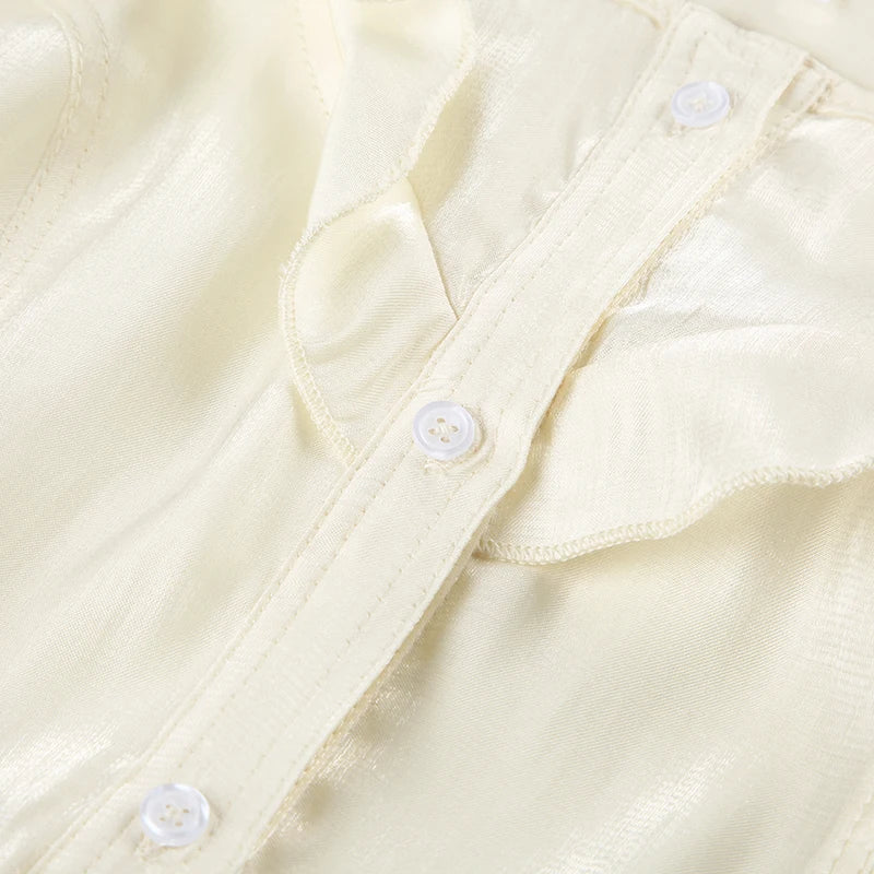 Peter Pan Collar Tiered Aline Blouse Sweet Slimming Back Tieup Bow Shirts Short Sleeve Top Summer