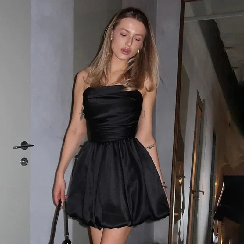 One-shoulder Strapless Dress ’s Ruched a Hem Mini Dress Bodycon Party Evening Dresses Summer