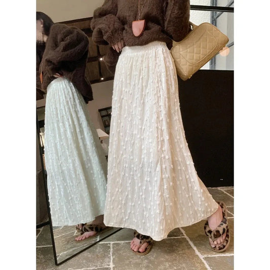 Korean High Waist Color Midlength Skirt Spring New All Match 3d Jacquard Loose Aline Skirt