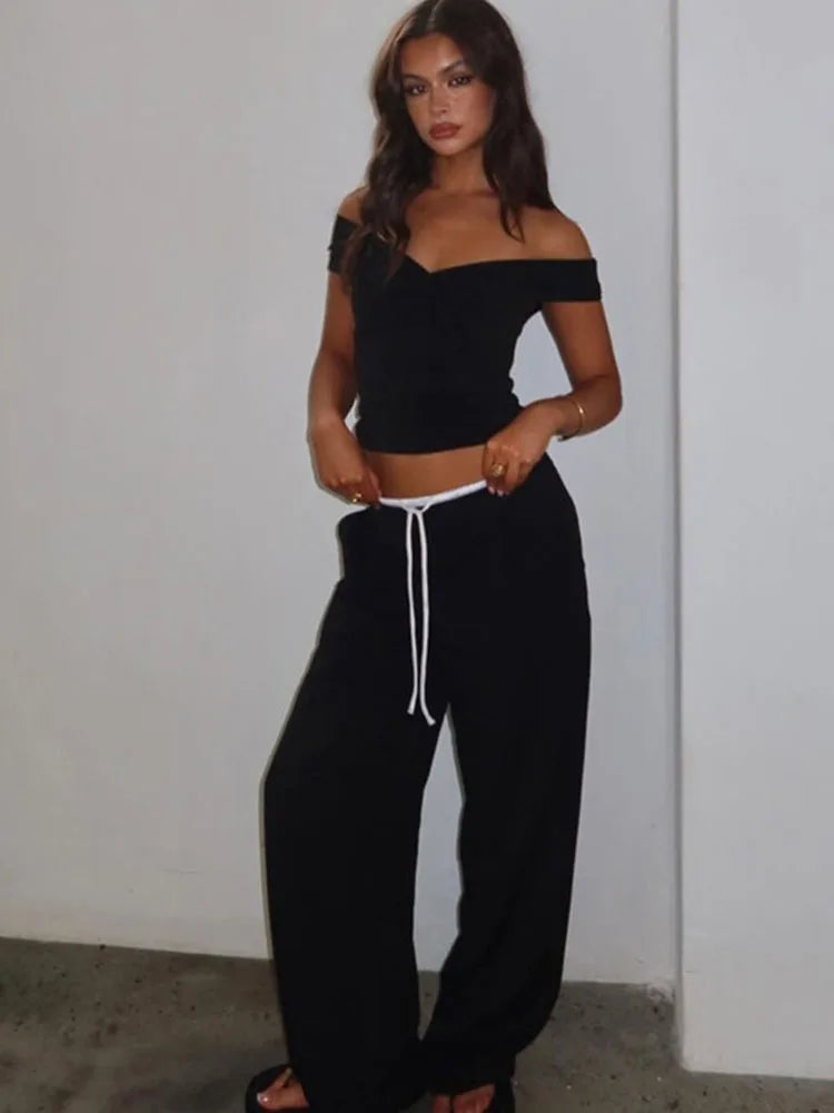 Off Shoulder Smocked T-shirt Top ’s Sleeveless Color Slim Fit Boat Neck Pullover T-shirt Top
