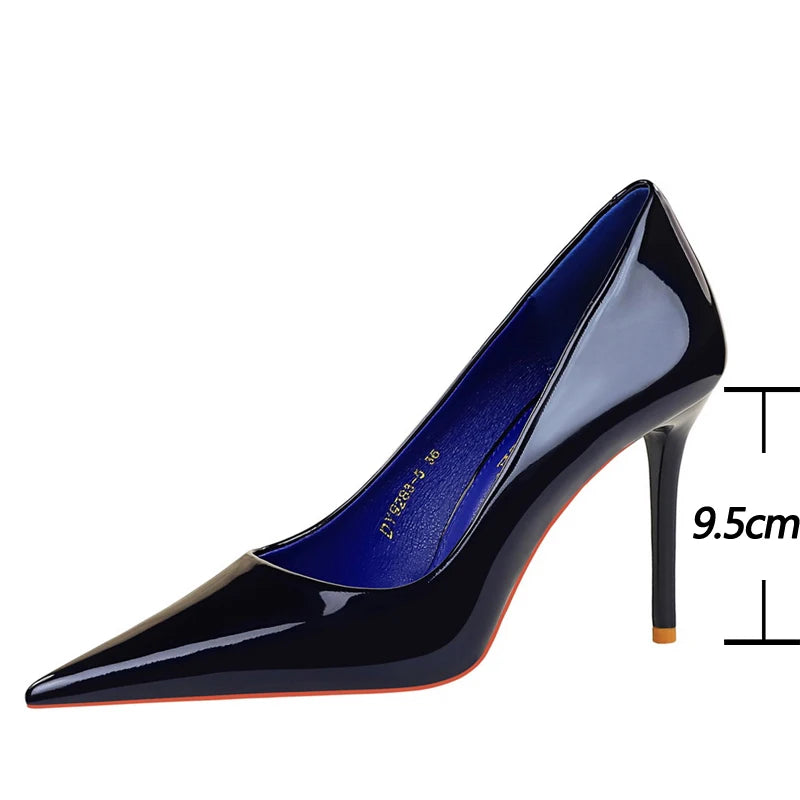 Shoes Patent Leather Pumps High Heels Pointed Lady Party Shoes Stilettos Heels Wedding Shoes