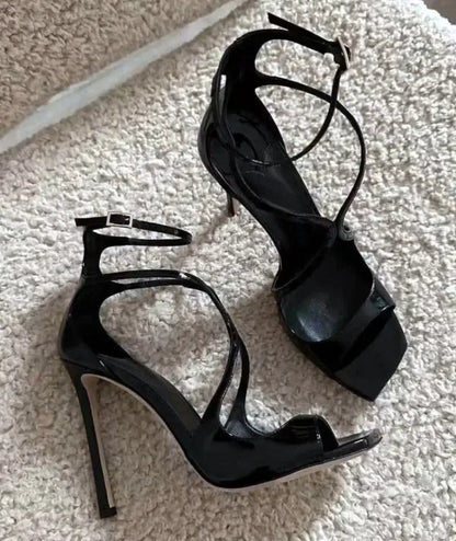Silk Thin High Heels Brand Banquet Dress Shoes Open Toe Crosstied Pumps Designer Sandals Female